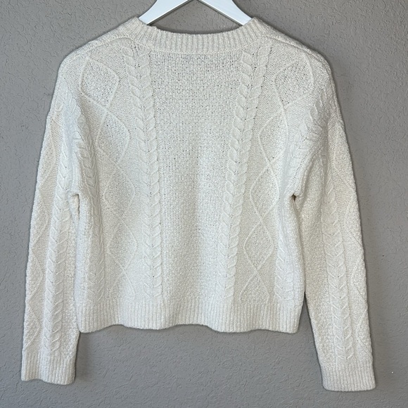 Vince Merino Wool Blend Cream Long Sleeve Crew Neck Cable Knit Sweater Size M - Picture 8 of 14